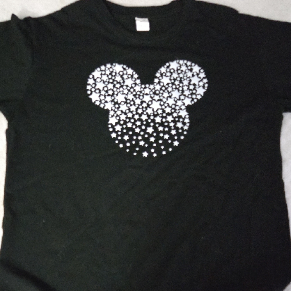 Black Kids T‑Shirt with White Star Mickey Graphic
